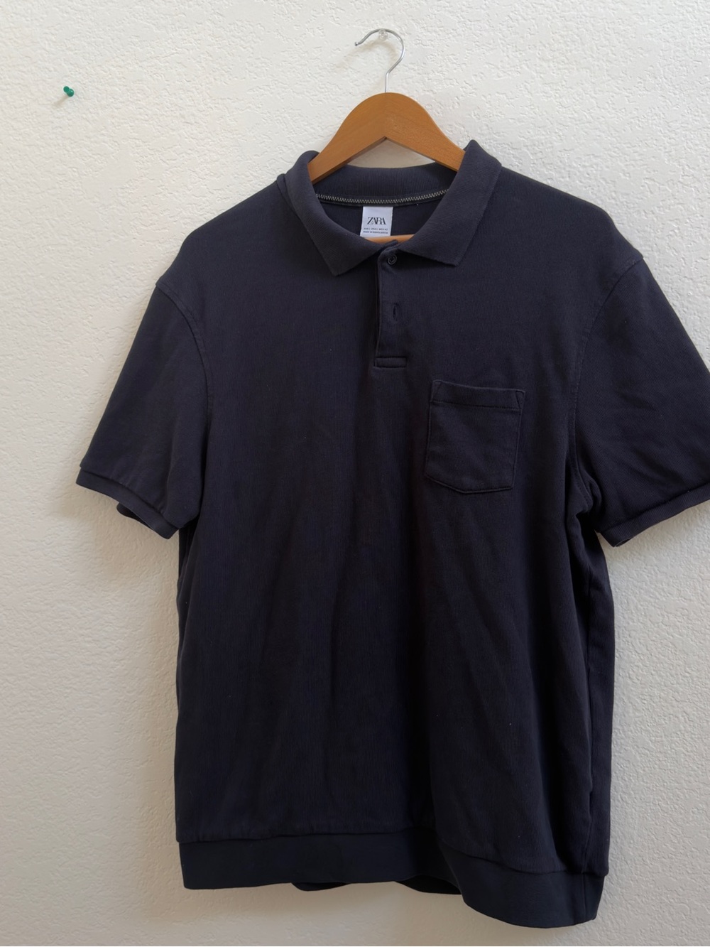 Zara Men’s knit Navy Polo Shirt with Chest Pocket